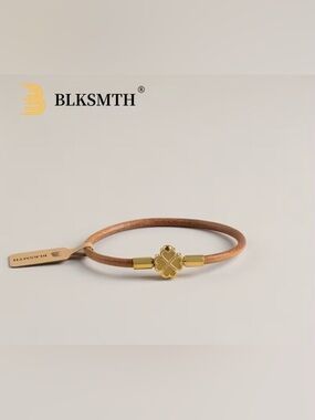 BLKSMTH Unisex Gold Clover Leather Bracelet in Brown